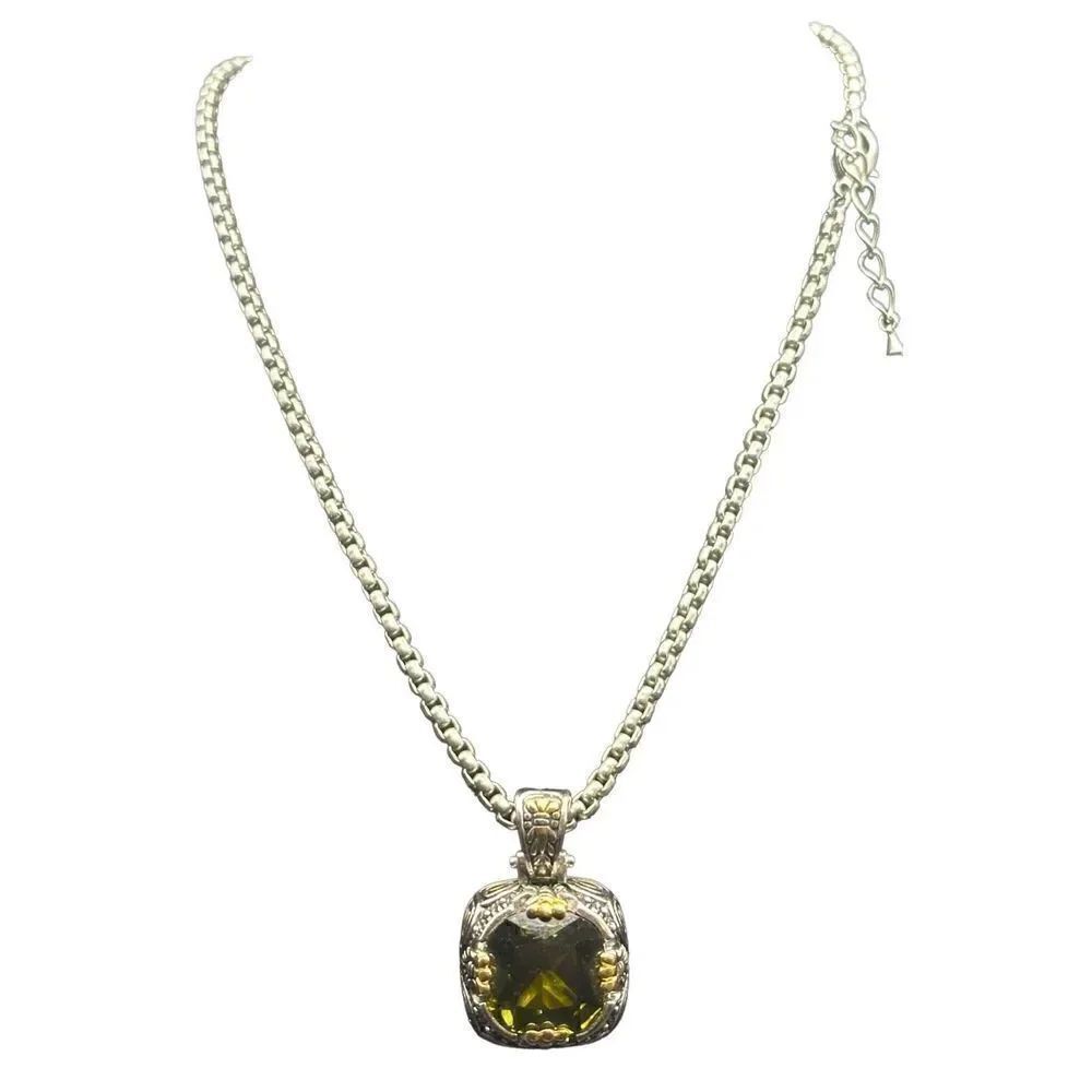 Silver tone necklace with tourmaline colored CZ removable pendant